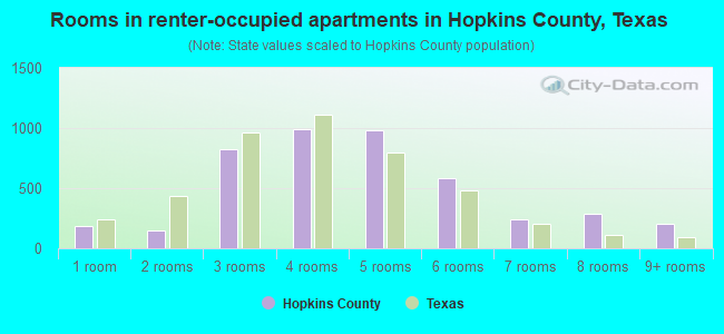Rooms in renter-occupied apartments in Hopkins County, Texas