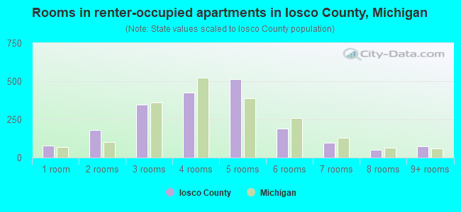 Rooms in renter-occupied apartments in Iosco County, Michigan