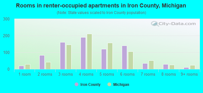 Rooms in renter-occupied apartments in Iron County, Michigan