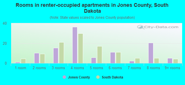 Rooms in renter-occupied apartments in Jones County, South Dakota