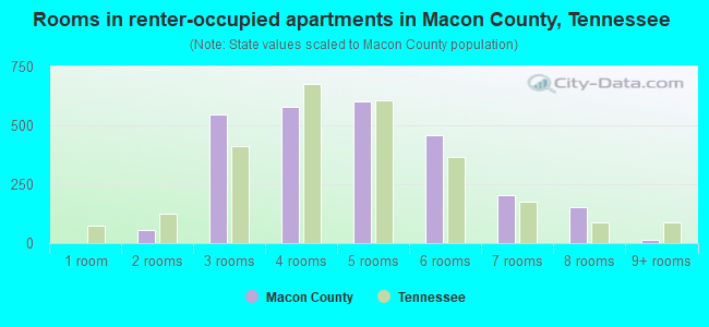 Rooms in renter-occupied apartments in Macon County, Tennessee