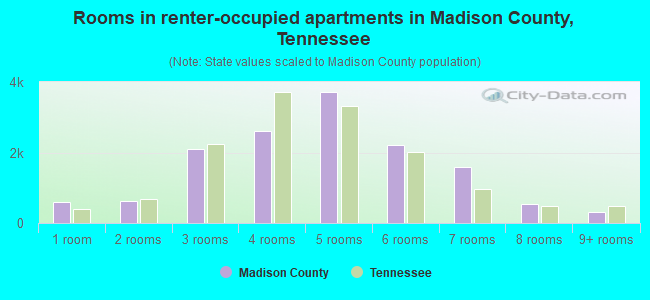 Rooms in renter-occupied apartments in Madison County, Tennessee