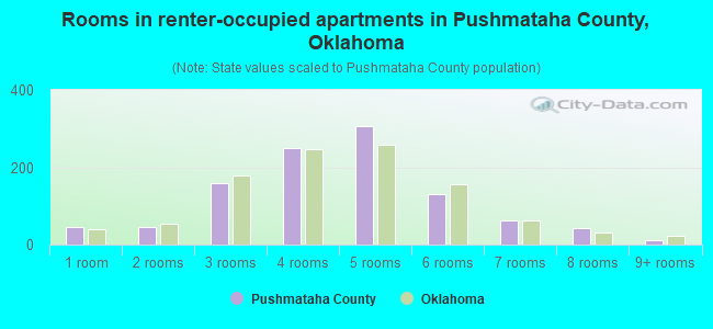 Rooms in renter-occupied apartments in Pushmataha County, Oklahoma