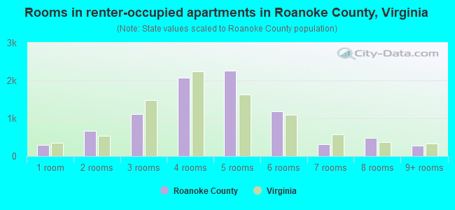 Rooms in renter-occupied apartments in Roanoke County, Virginia