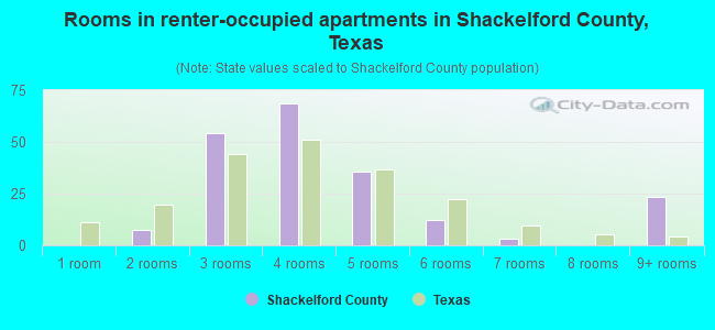 Rooms in renter-occupied apartments in Shackelford County, Texas