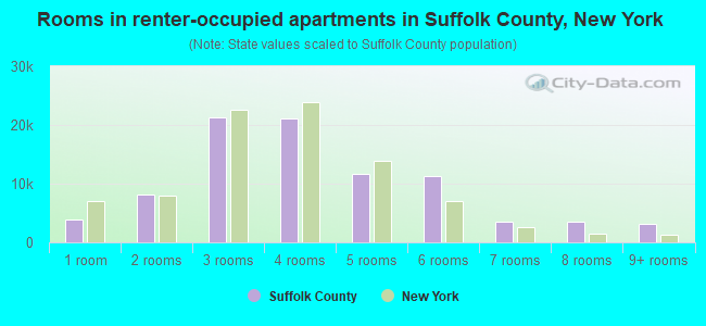 Rooms in renter-occupied apartments in Suffolk County, New York