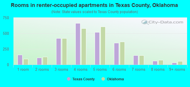 Rooms in renter-occupied apartments in Texas County, Oklahoma
