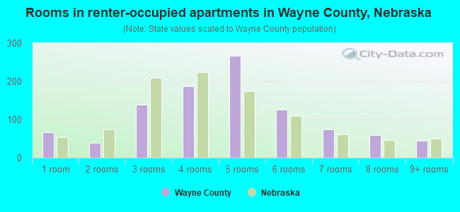 Rooms in renter-occupied apartments in Wayne County, Nebraska
