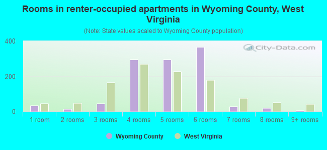 Rooms in renter-occupied apartments in Wyoming County, West Virginia