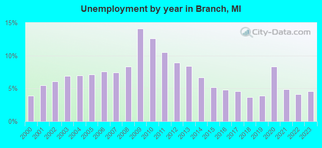 Unemployment by year in Branch, MI
