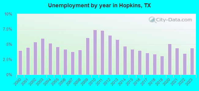 Unemployment by year in Hopkins, TX