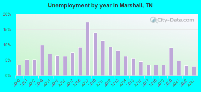 Unemployment by year in Marshall, TN