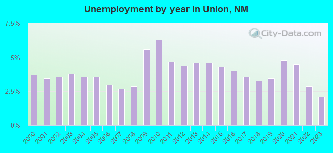 Unemployment by year in Union, NM