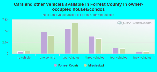 Cars and other vehicles available in Forrest County in owner-occupied houses/condos