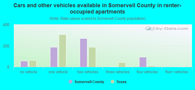 Cars and other vehicles available in Somervell County in renter-occupied apartments