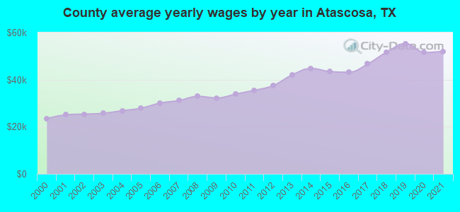 County average yearly wages by year in Atascosa, TX