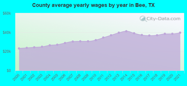 County average yearly wages by year in Bee, TX