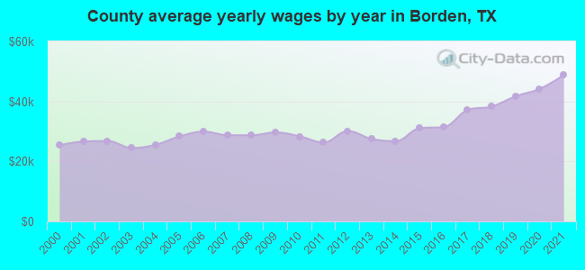 County average yearly wages by year in Borden, TX
