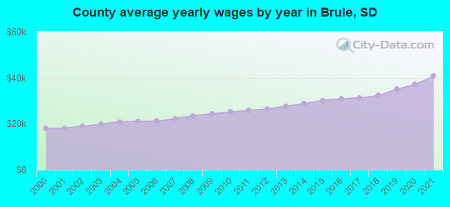 County average yearly wages by year in Brule, SD