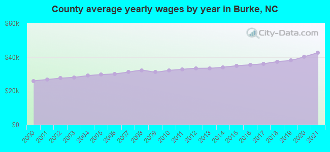 County average yearly wages by year in Burke, NC