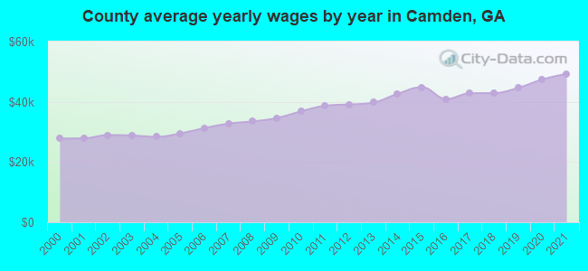 County average yearly wages by year in Camden, GA