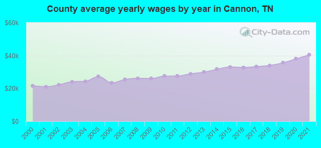 County average yearly wages by year in Cannon, TN