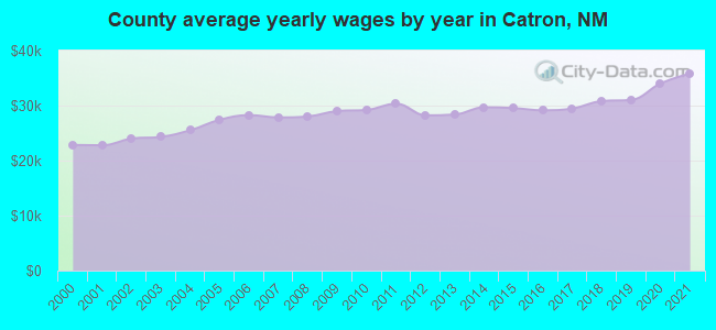 County average yearly wages by year in Catron, NM