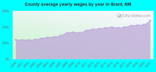 County average yearly wages by year in Grant, NM