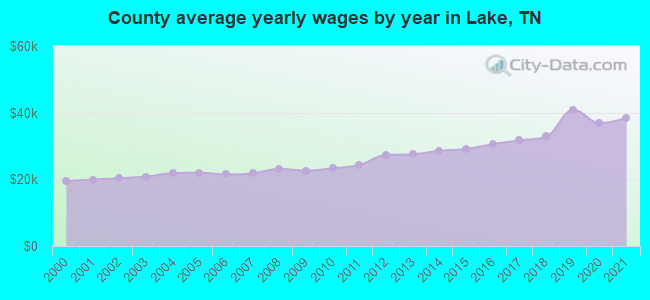 County average yearly wages by year in Lake, TN