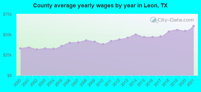 County average yearly wages by year in Leon, TX