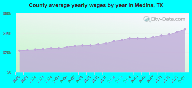 County average yearly wages by year in Medina, TX