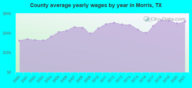 County average yearly wages by year in Morris, TX
