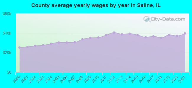 County average yearly wages by year in Saline, IL