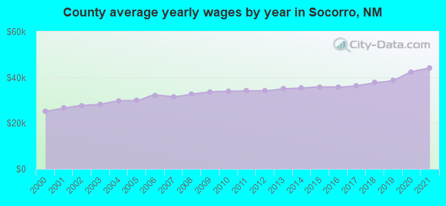County average yearly wages by year in Socorro, NM