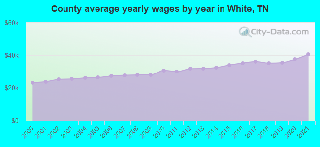 County average yearly wages by year in White, TN