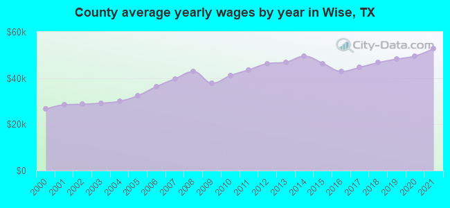 County average yearly wages by year in Wise, TX
