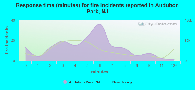 Response time (minutes) for fire incidents reported in Audubon Park, NJ