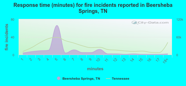 Response time (minutes) for fire incidents reported in Beersheba Springs, TN