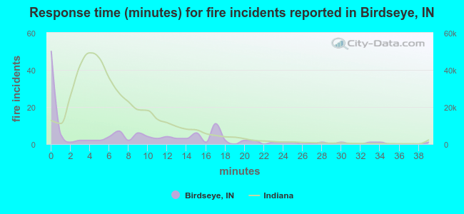 Response time (minutes) for fire incidents reported in Birdseye, IN