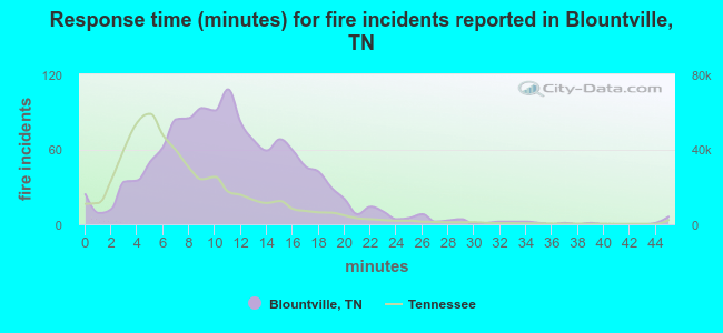 Response time (minutes) for fire incidents reported in Blountville, TN
