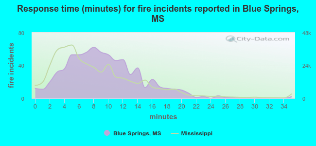 Response time (minutes) for fire incidents reported in Blue Springs, MS