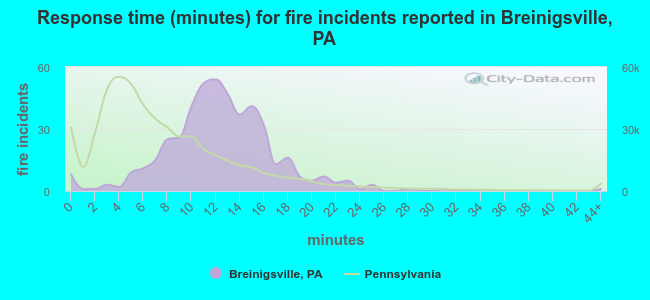 Response time (minutes) for fire incidents reported in Breinigsville, PA