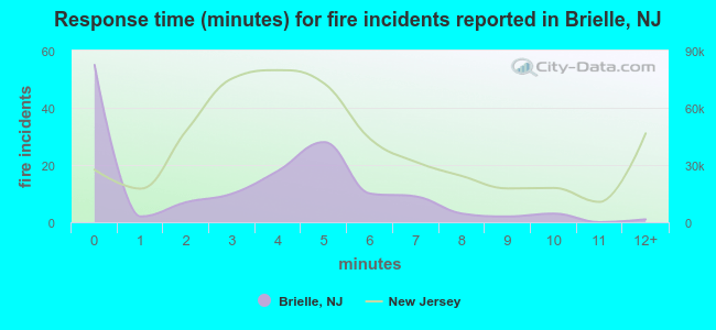 Response time (minutes) for fire incidents reported in Brielle, NJ