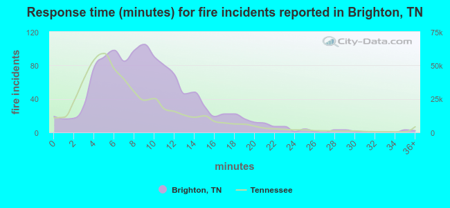Response time (minutes) for fire incidents reported in Brighton, TN