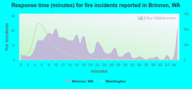 Response time (minutes) for fire incidents reported in Brinnon, WA