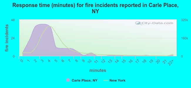 Response time (minutes) for fire incidents reported in Carle Place, NY