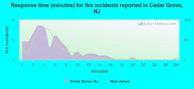 Response time (minutes) for fire incidents reported in Cedar Grove, NJ