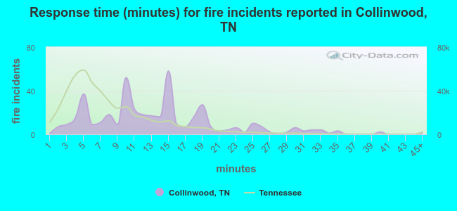 Response time (minutes) for fire incidents reported in Collinwood, TN
