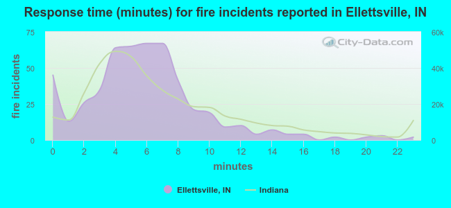Response time (minutes) for fire incidents reported in Ellettsville, IN