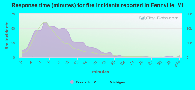 Response time (minutes) for fire incidents reported in Fennville, MI